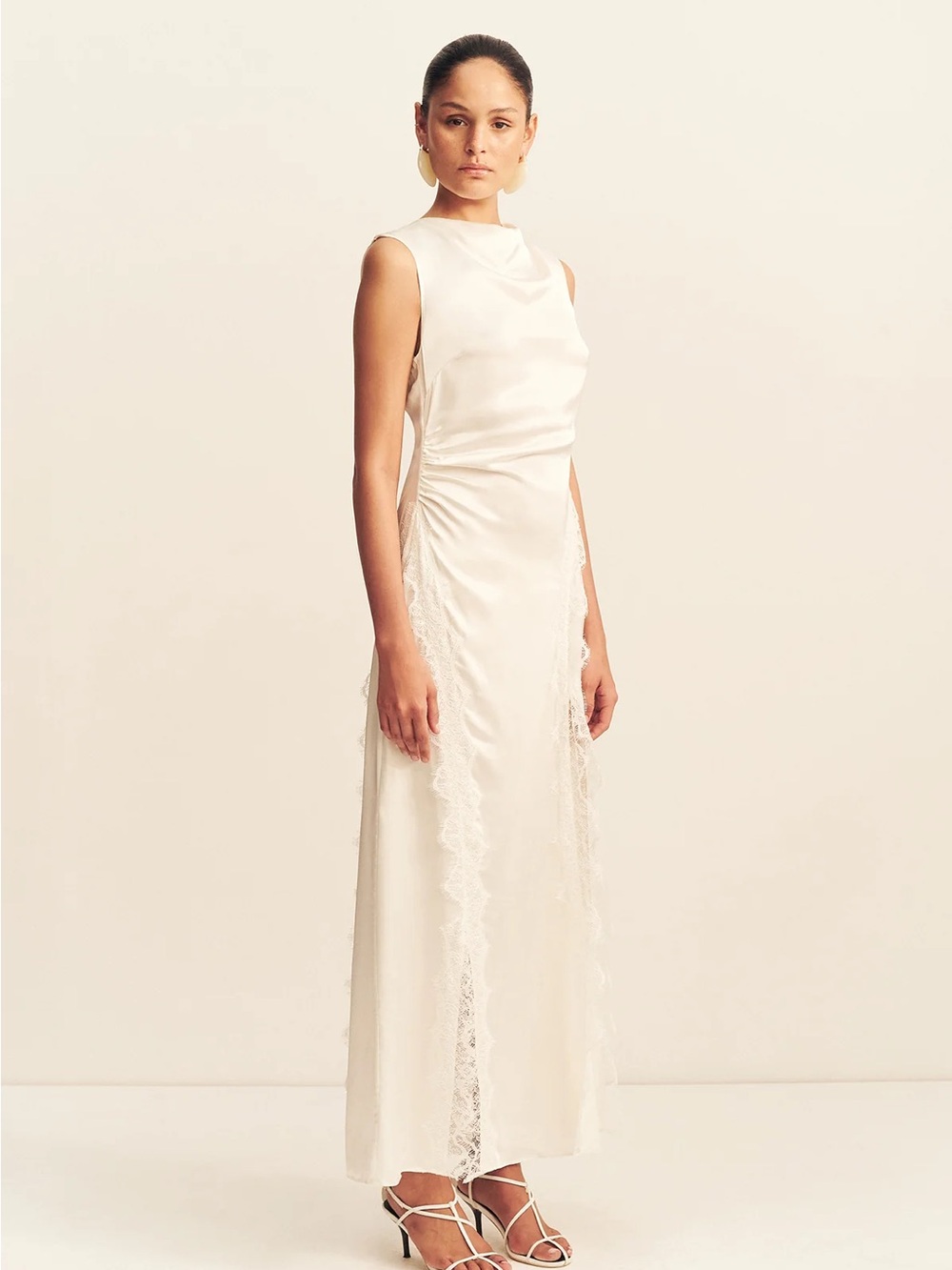 Shona Joy White Lace-Trim Satin Slip Dress - Picture 3 of 6